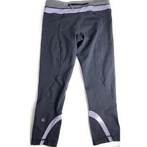 Lululemon Womens Crop Capri Pants Leggings Pockets Purple Striped Size 8